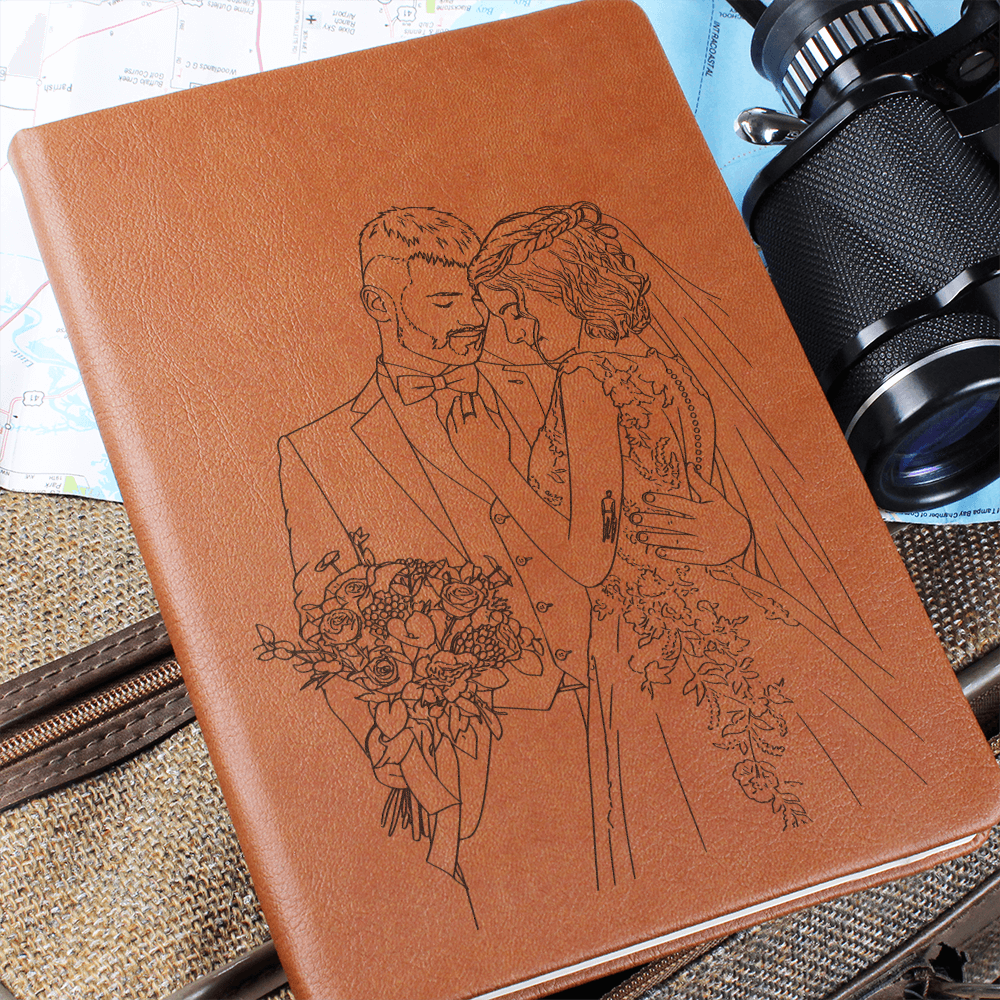 Engraved Vegan Leather Journal – Your Photo Turned Into Line Art