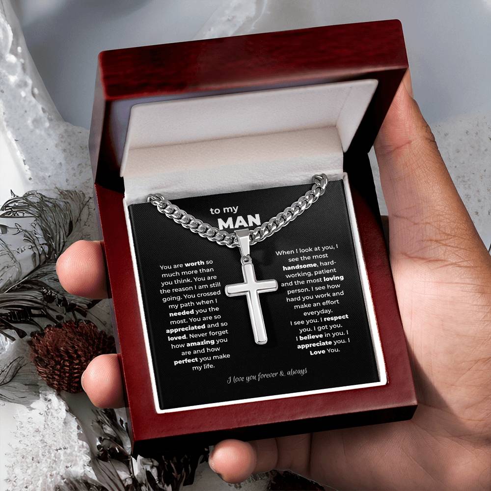 To My Man Gift – Personalized Cross with Meaningful Message