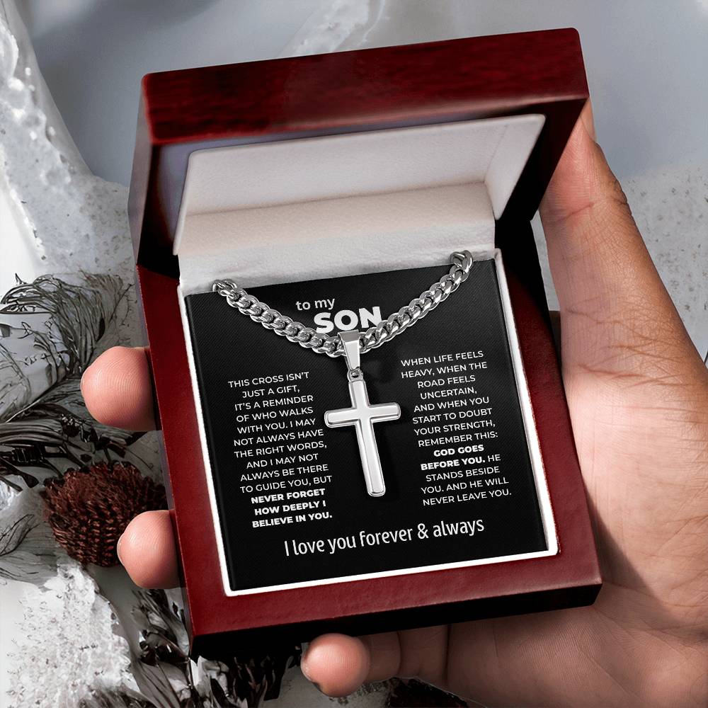 Cross Necklace for Son – God Goes Before You