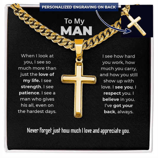 "I've Got Your Back, Always" Gift for Him - Engraved Cross Necklace