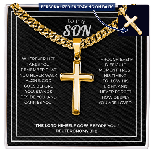 Cross Necklace – God Goes Before You Son