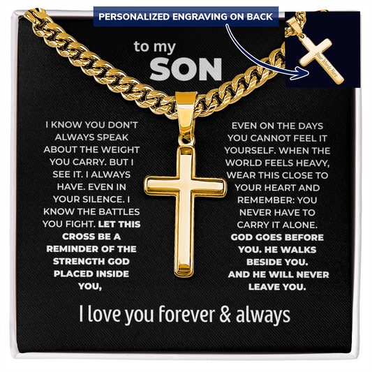 Cross Necklace for Son – God Placed Strength in You