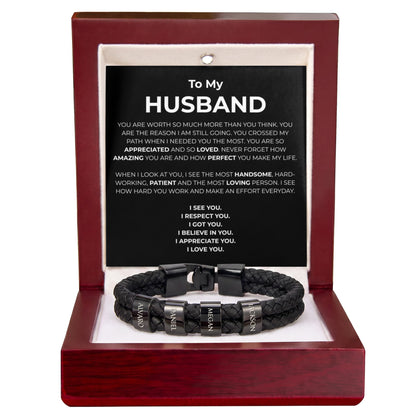 Men's Braided Leather Bracelet – Personalized With 1–6 Engraved Names