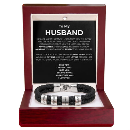 Men's Braided Leather Bracelet – Personalized With 1–6 Engraved Names