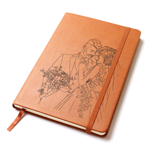 Engraved Vegan Leather Journal – Your Photo Turned Into Line Art