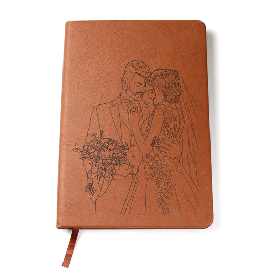 Engraved Vegan Leather Journal – Your Photo Turned Into Line Art
