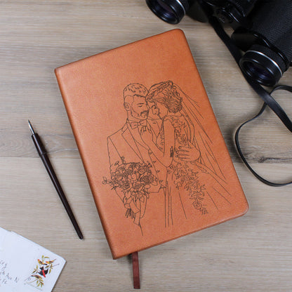 Engraved Vegan Leather Journal – Your Photo Turned Into Line Art