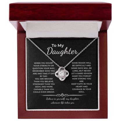 "Braver Than You Believe" Gift for Daughter - Love Knot Necklace