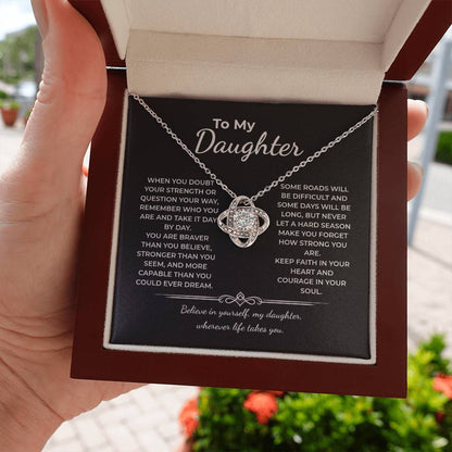 "Braver Than You Believe" Gift for Daughter - Love Knot Necklace