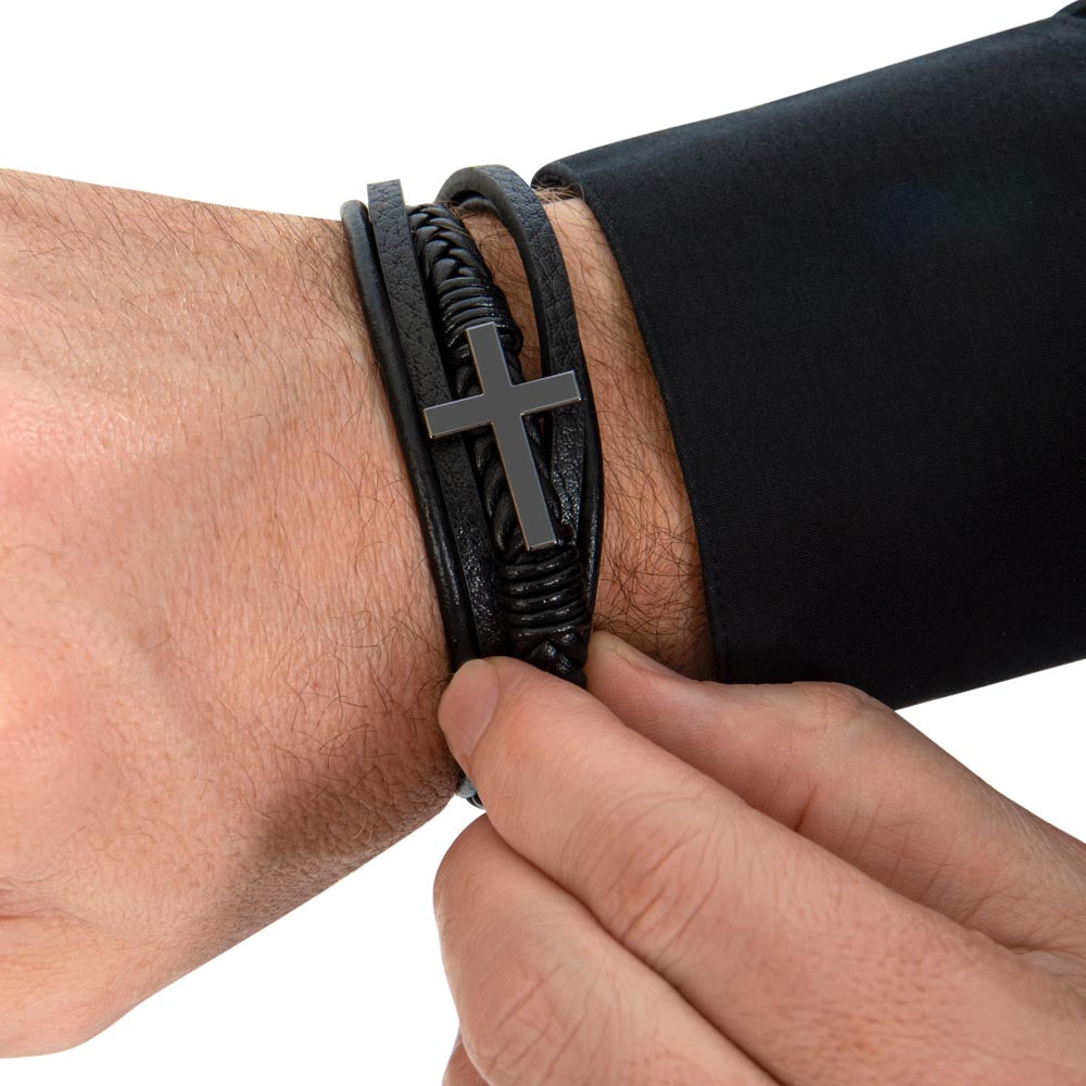 "Always a Home in Me" Gift From Mom - Men's Cross Leather Bracelet