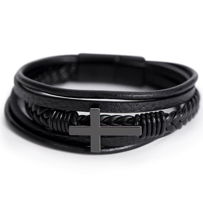 "A Place at My Table" Gift From Mom - Men's Cross Leather Bracelet