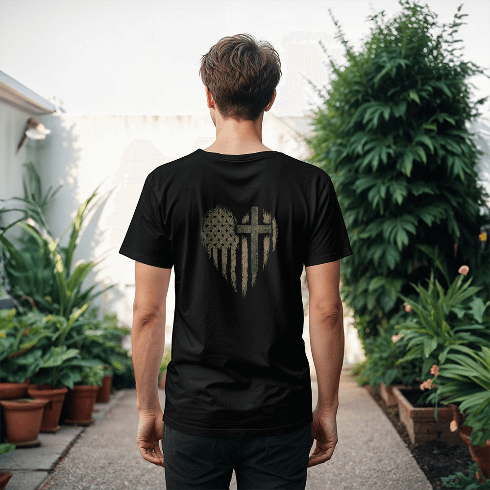 Christian T-Shirt – Heart Cross Flag