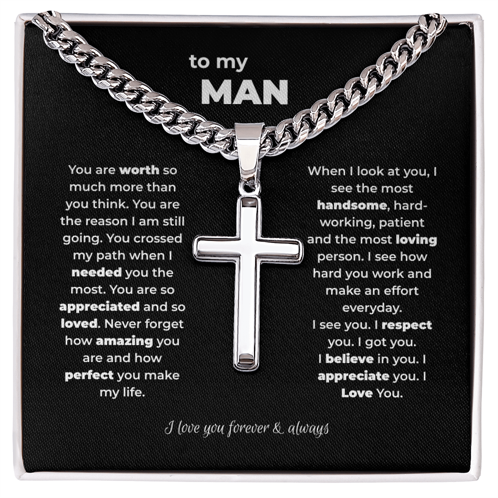 Artisan Cross Necklace for Men – "To My Man" Keepsake Gift