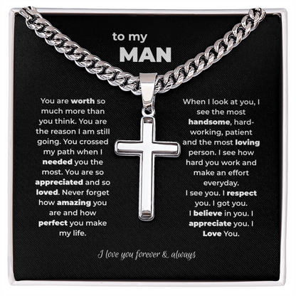 Artisan Cross Necklace for Men – "To My Man" Keepsake Gift