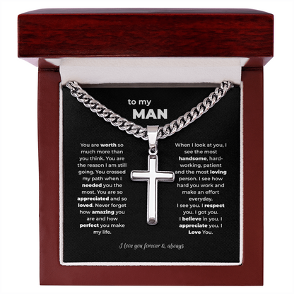 Artisan Cross Necklace for Men – "To My Man" Keepsake Gift