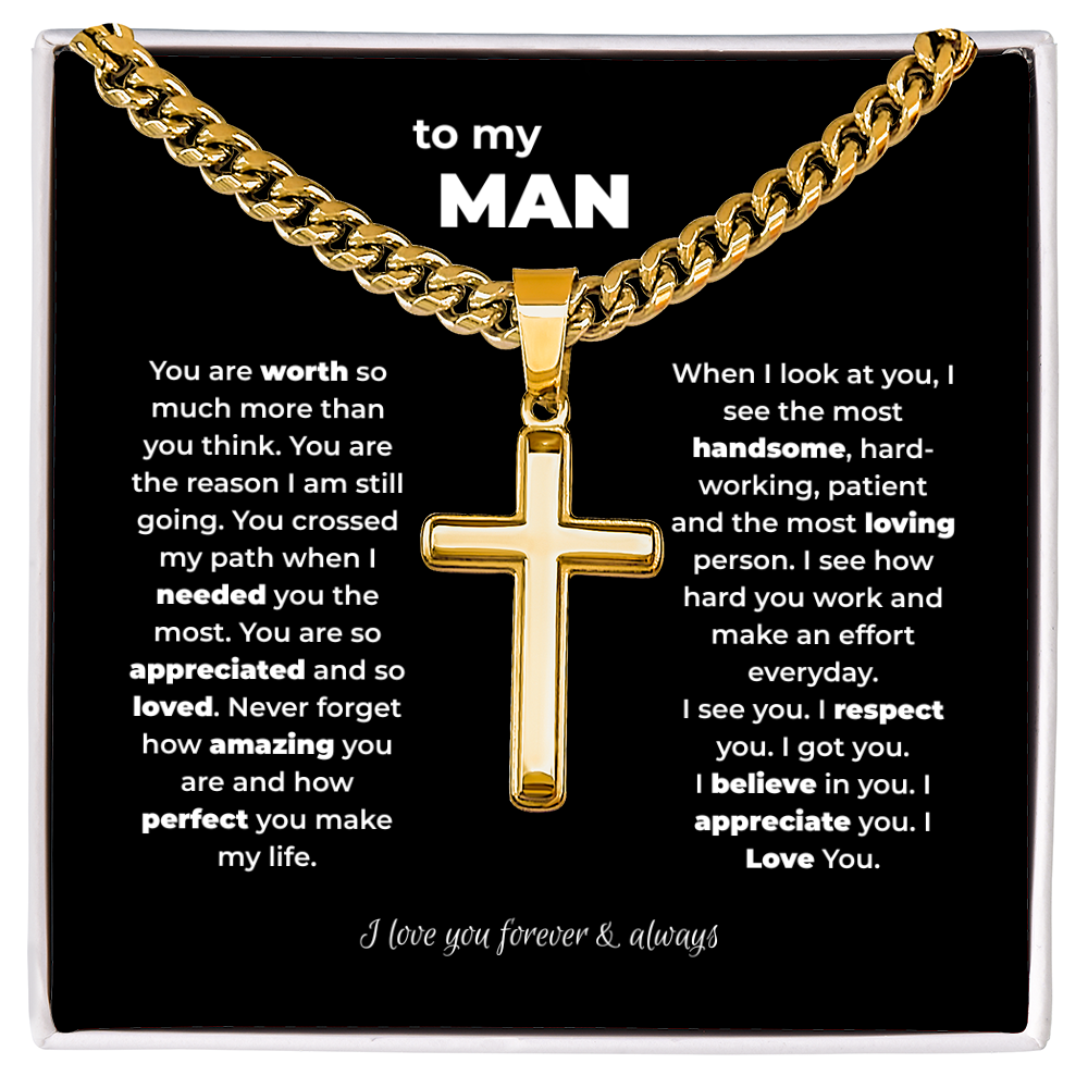 Artisan Cross Necklace for Men – "To My Man" Keepsake Gift