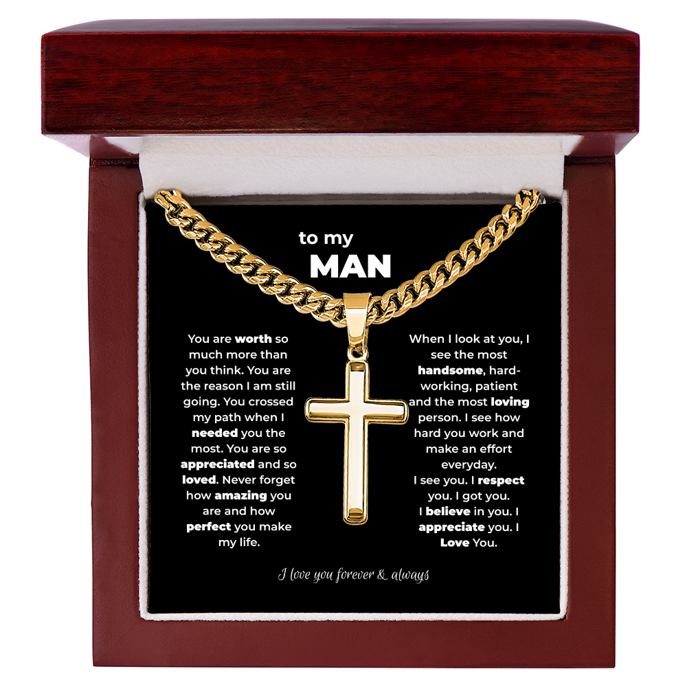 Artisan Cross Necklace for Men – "To My Man" Keepsake Gift