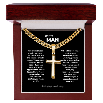 Artisan Cross Necklace for Men – "To My Man" Keepsake Gift