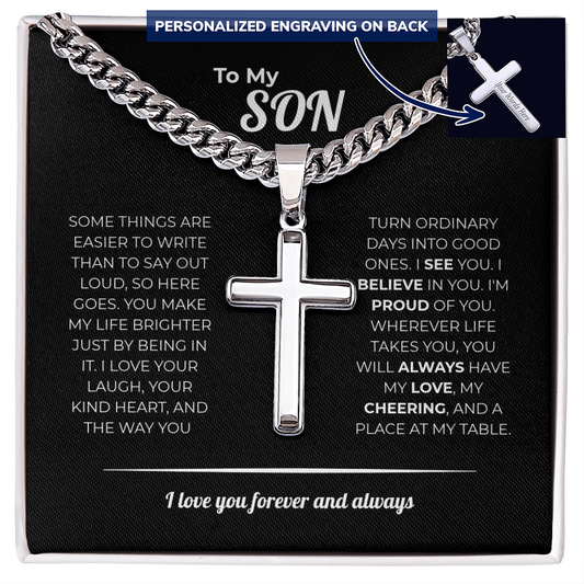 "I See You, I Believe in You" Gift for Son - Engraved Cross Necklace