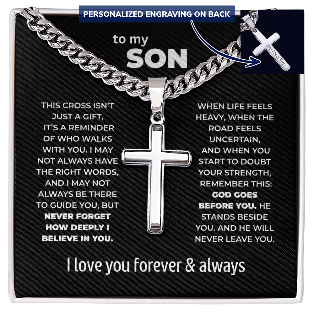 Cross Necklace for Son – God Goes Before You