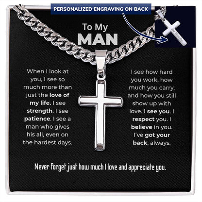 "I've Got Your Back, Always" Gift for Him - Engraved Cross Necklace