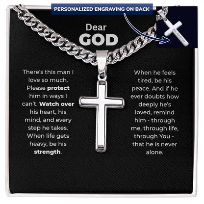 "He Is Never Alone" Gift for Him - Engraved Cross Necklace