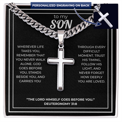 Cross Necklace – God Goes Before You Son