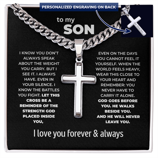 Cross Necklace for Son – God Placed Strength in You