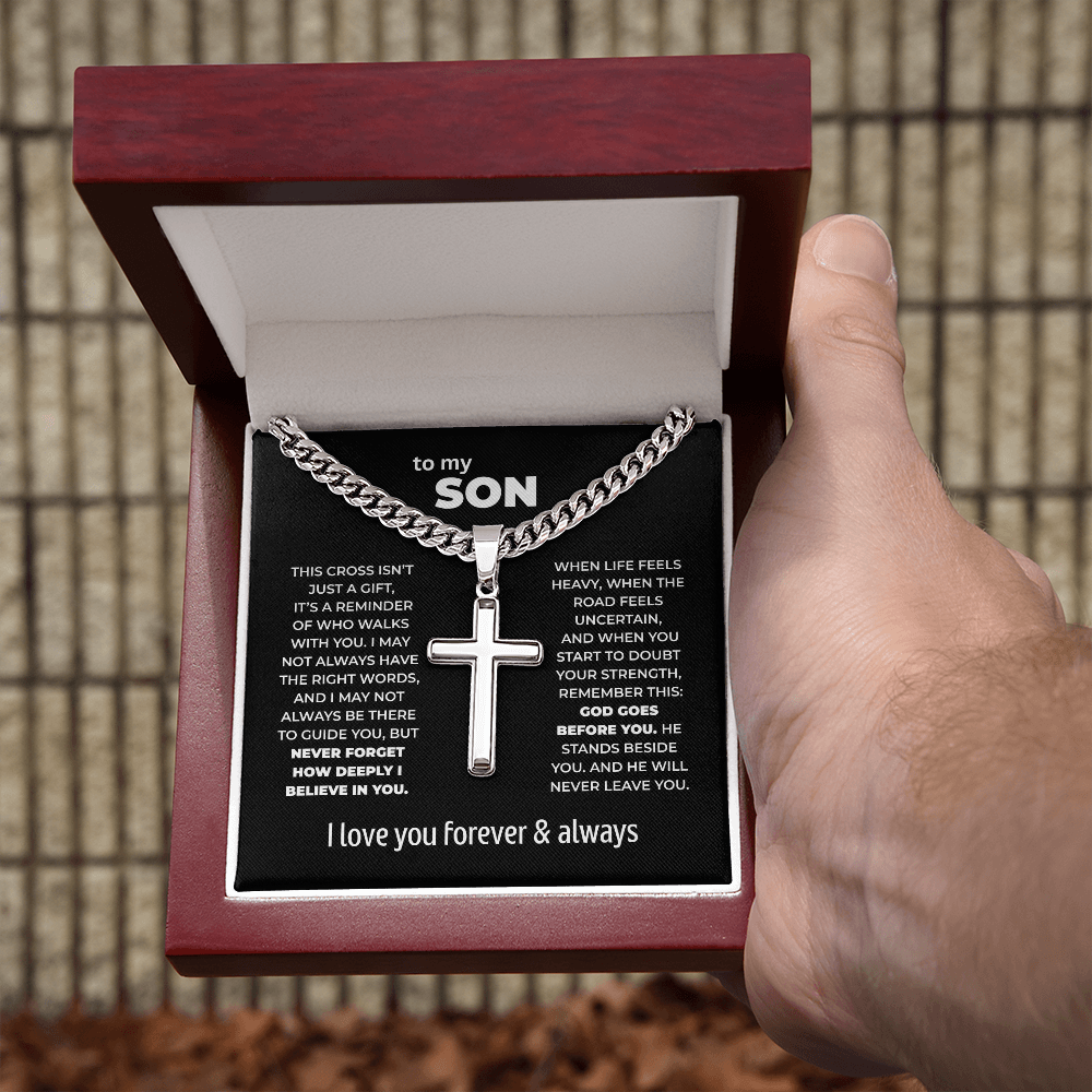 Cross Necklace for Son – God Goes Before You
