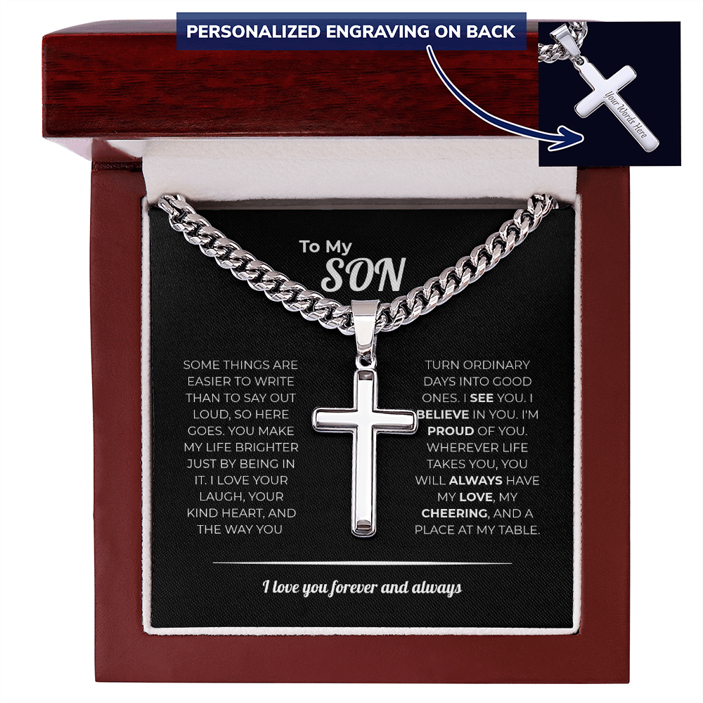 "I See You, I Believe in You" Gift for Son - Engraved Cross Necklace