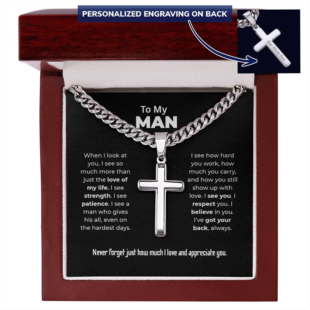 "I've Got Your Back, Always" Gift for Him - Engraved Cross Necklace