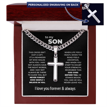 Cross Necklace for Son – God Goes Before You