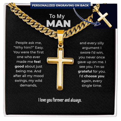 "I'd Choose You Again" Gift for Him - Engraved Cross Necklace