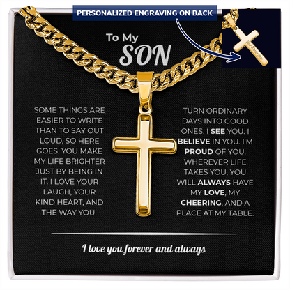 "I See You, I Believe in You" Gift for Son - Engraved Cross Necklace