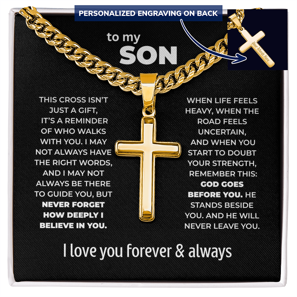 Cross Necklace for Son – God Goes Before You