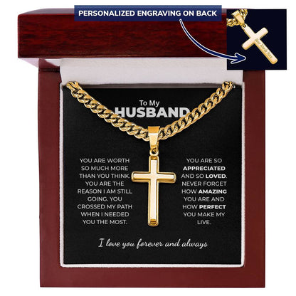 "You Crossed My Path" Gift for Husband - Engraved Cross Necklace