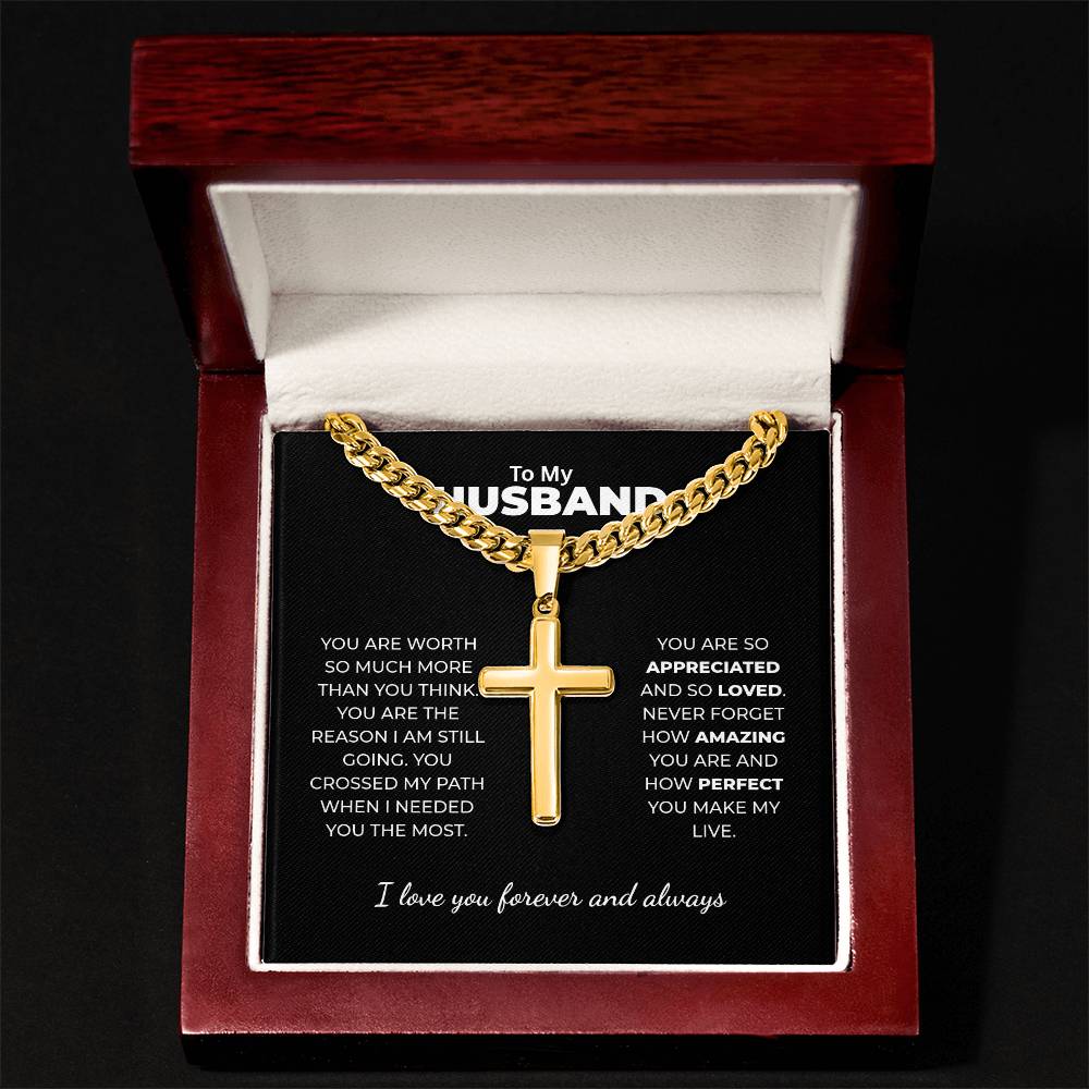 "You Crossed My Path" Gift for Husband - Engraved Cross Necklace