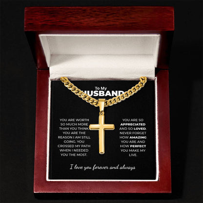 "You Crossed My Path" Gift for Husband - Engraved Cross Necklace
